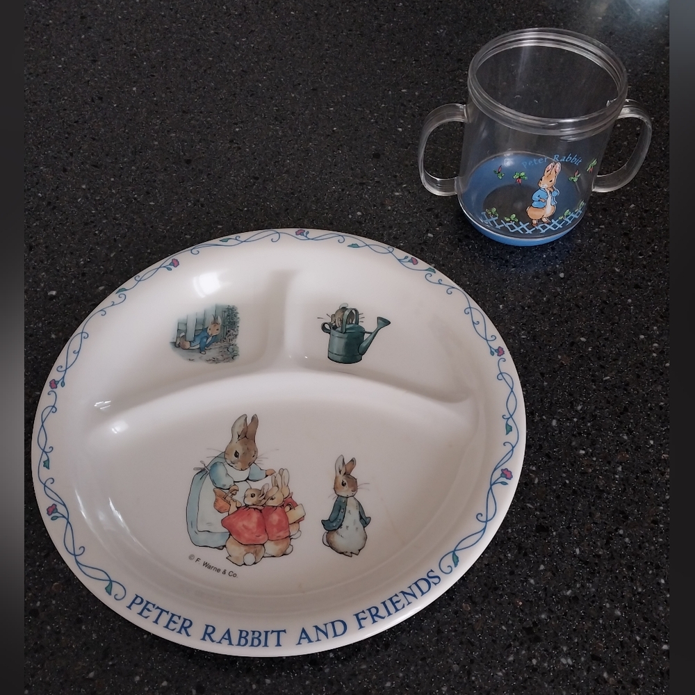 Vintage Peter Rabbit and Friends Plate And Child's Cup By Eden